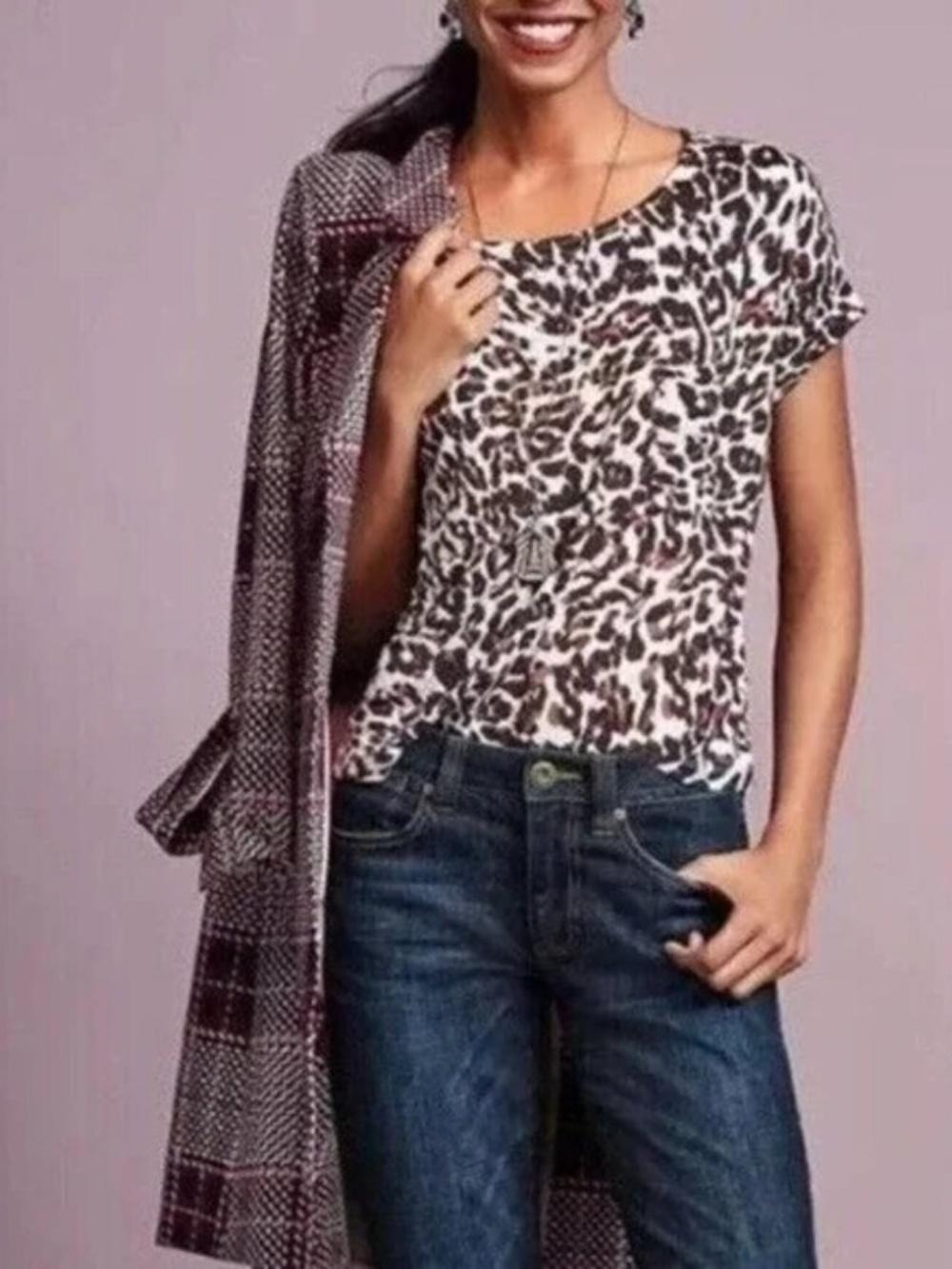 Cabi Leopard Print Short Sleeve Tee M